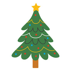 Christmas tree decorated with Christmas toys and garlands isolated on the background. Vector New Year and Christmas illustrations.