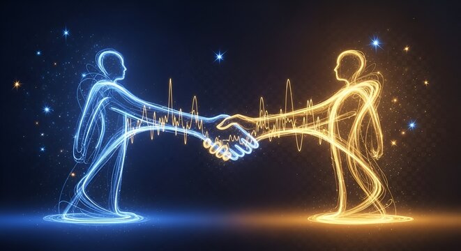 Electric figures handshake sparking energy