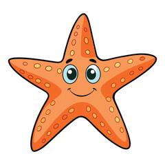 Smiling Starfish: A cheerful and friendly cartoon starfish, with a bright orange body adorned with small spots, has a delightful smile on display. 
