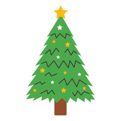 Christmas tree decorated with Christmas toys isolated on the background. Vector New Year and Christmas illustrations.