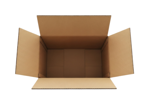 Open cardboard box transparent background cutout png