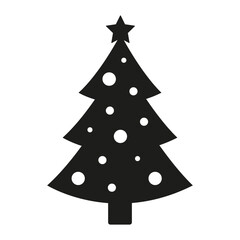 Black and white silhouette of Christmas tree isolated on the background. Vector New Year and Christmas illustrations