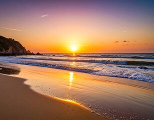 Golden Hour at the Beach - A Serene Coastal Sunset.