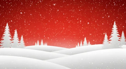 Canvas schilderij Rood Vector red winter landscape with white snowy hills  © Hidayat