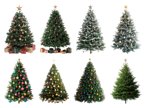 PNG Diverse festive Christmas trees, element set on transparent background