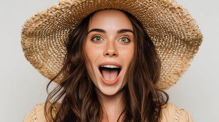 Smiling woman with stylish straw hat