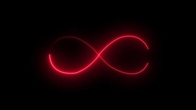 Seamless glowing red neon infinity symbol animation on a deep black background, creating a modern looping digital icon ideal for creative visual design.