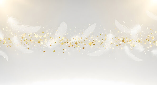 White feather and gold star glitter banner - Powered by Adobe