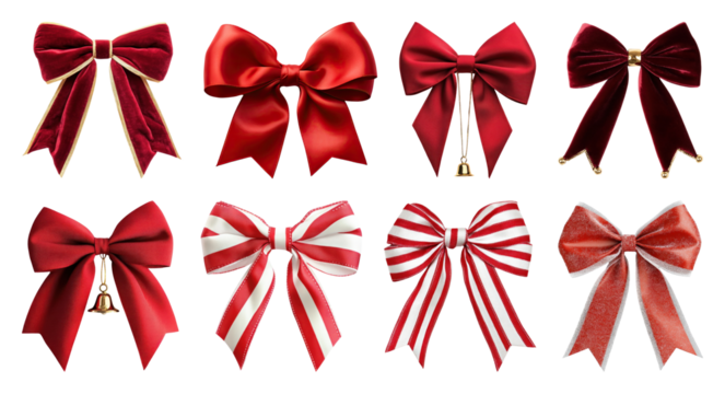 PNG Elegant red and white bows, element set on transparent background - Powered by Adobe