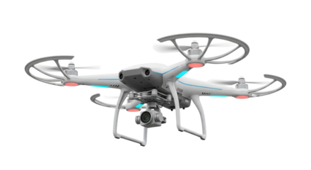 White drone with camera transparent background cutout png