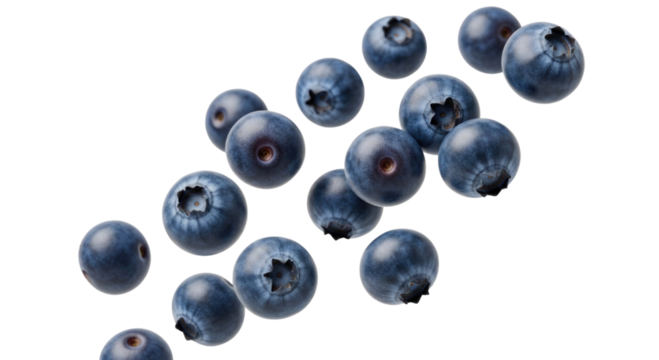 Blueberries scattered on a black background transparent background cutout png