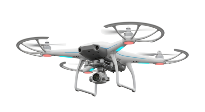 White drone with camera transparent background cutout png