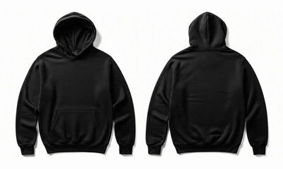Blank Black Hoodie Sweatshirt Front and Back Mockup Isolated on White Background for Design Presentation