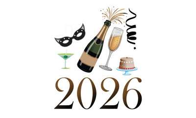 Creative Design to 2026 Happy New Year Celebration Concept, Banner with a Variety of colorful confetti and 2026 Logo text design