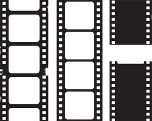 Black and white film strips with empty frames movie reel
