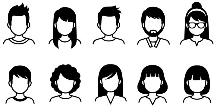 Simple Human Avatar Faceless Portrait Silhouette Set