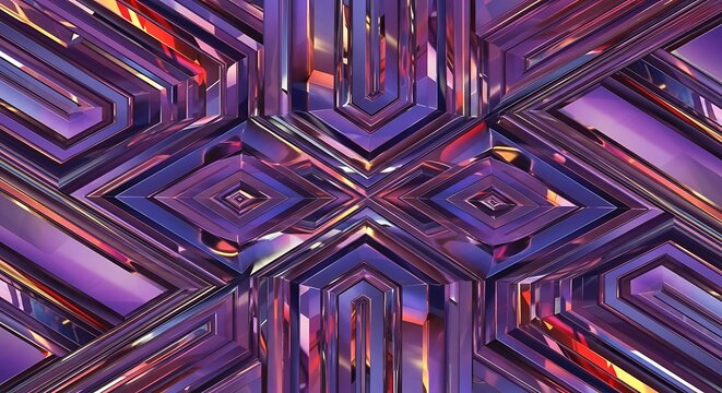 An abstract geometric pattern with purple and gold hues creates a mesmerizing visual experience, blending modern design with a touch of futuristic elegance