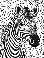 Fototapeta premium Black and white zebra illustration with abstract background for coloring pages