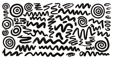 A Collection of Hand-Drawn Squiggles and Swirls in Black and White, Ideal for Creative Projects and Artistic Expression