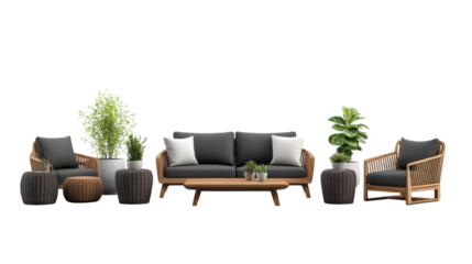 Garden Furniture Set with Plants on Transparent Background