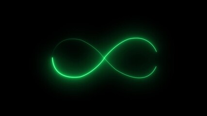 Glowing green neon infinity symbol icon animation on a dark black background, presented as a seamless looping clipart design for modern digital and creative visuals. - Powered by Adobe