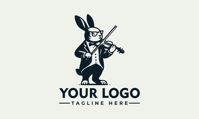 Vector logo of an anthropomorphic rabbit wearing a tuxedo playing violin, ideal for branding