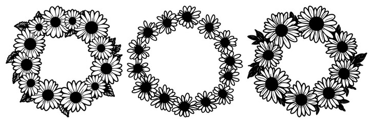 Obraz premium PNG Floral wreaths in black silhouette, element set on transparent background