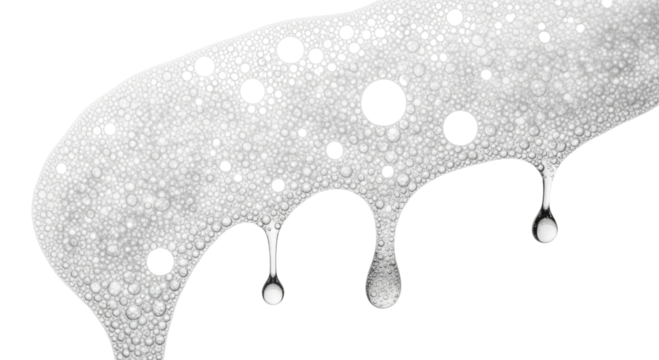 Abstract white drips with black speckles transparent background cutout png