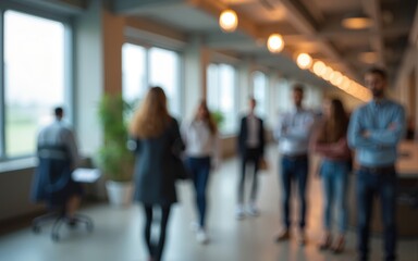 Business office with blurred people casual wear, with blurred bokeh background. High quality