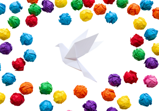 Symbol of peace featuring origami dove with paper