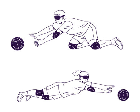 Paralympic Goalball Player in Defensive Position &mdash; Line Art Illustration