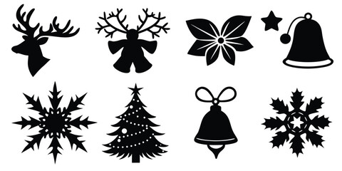 Christmas silhouette vector set with reindeer and decorations © Shatadal