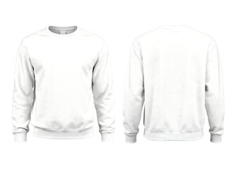 Blank white sweatshirt template with front and back views isolated on a white background for apparel design concept