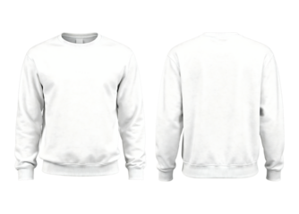 Blank white sweatshirt template with front and back views isolated on a white background for apparel design concept