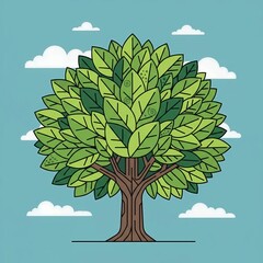 Simple Green Tree under Sky: A vibrant tree with lush green leaves stands tall against a clear, blue sky adorned with fluffy white clouds, offering a serene and refreshing vista.