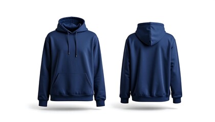 Navy blue hoodie mockup for catalog and collection, front and back view, suitable for apparel design and retail