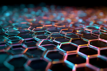 Fototapeta premium futuristic honeycomb pattern glowing with iridescent light creating a minimal sleek digital design