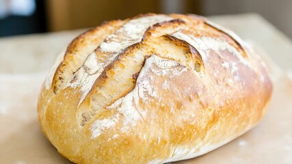 Video Fresh bread sits on a clean cutting board, ready for use