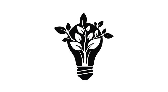 Symbol of innovation and growth, a lightbulb sprouts with vibrant green leaves, representing eco-friendly ideas and sustainability.