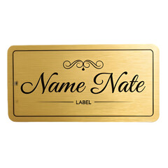 Elegant gold name tag with the name nate isolated on transparent background