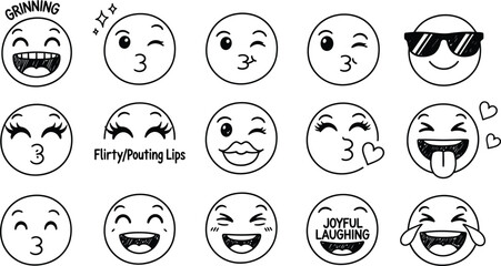 Hand drawn emoji collection with various expressions and emotions