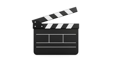 Fototapeta premium A sleek and modern 3d rendering of a classic movie clapperboard, isolated on white background, perfect for illustrating filmmaking, cinema, and the entertainment industry with a minimalist aesthetic