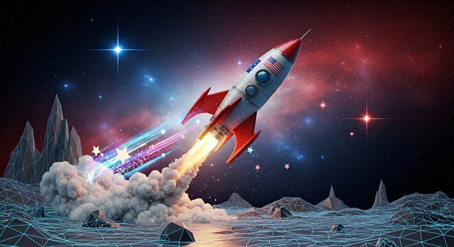 Patriotic rocket launches into lowpoly space