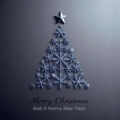 Minimalist Black Christmas Tree made of Snowflakes and Star on Dark Background Holiday Design_5