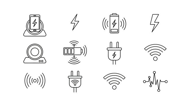 Collection of Wireless Charging and Connectivity Icons.