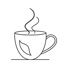 Simple modern continuous line art drawing of a coffee cup isolated on white background