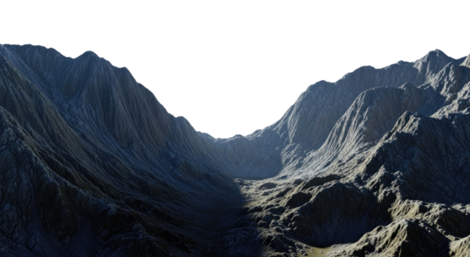 Rugged mountain peaks with deep valley transparent background cutout png