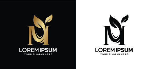 An elegant M monogram with a refined leaf accent, available in gold and black styles. Perfect for premium brands, cosmetics, organic products, luxury wellness, and natural beauty labels.