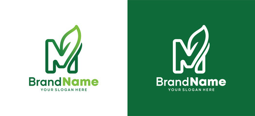A minimal line-art logo blending the letter M with a fresh leaf shape. Ideal for eco brands, organic shops, farms, wellness services, and clean nature-based identities.