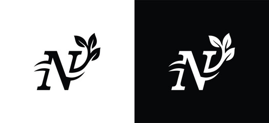 A smooth and elegant N monogram combined with leaf elements. Perfect for beauty brands, organic products, eco businesses, wellness services, and natural lifestyle companies.